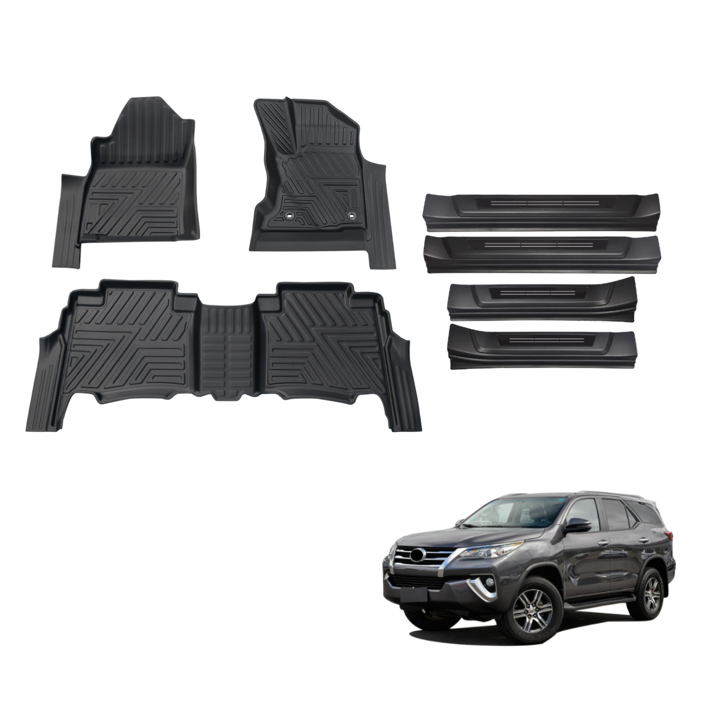 5D Car Floor Mats & Door Sills Protector for For Toyota Fortuner 2015-Onwards