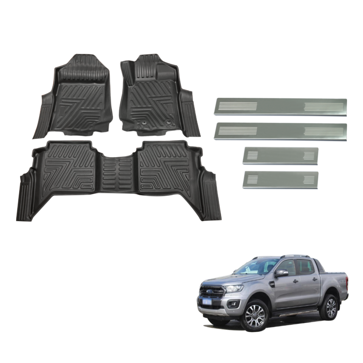 5D Car Floor Mats & Door Sills Protector for Ford Ranger Dual Cab 2011-2022