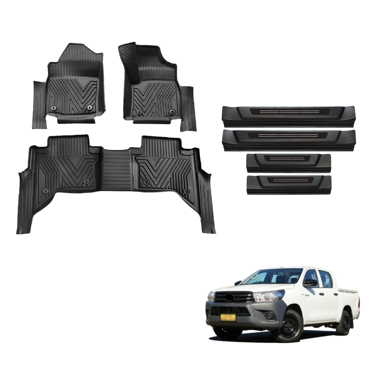 Floor Mats & Door Sill Protector for Toyota Hilux Auto Transmission Dual Cab 2015-2024