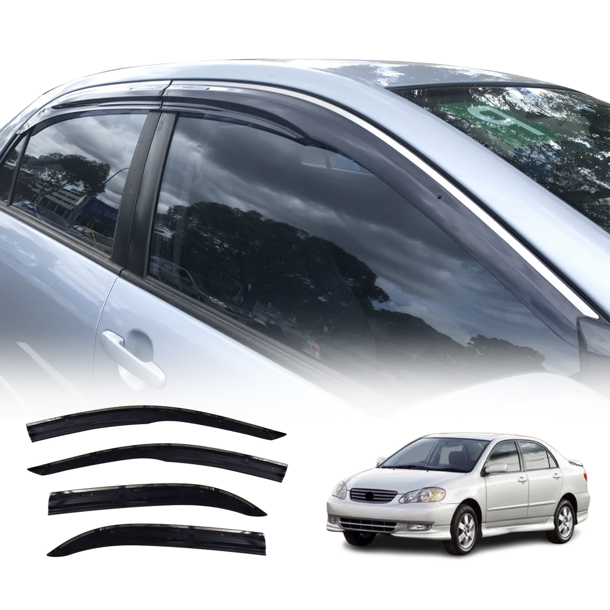 Stainless Edge Weather Shields For Toyota Corolla Sedan 2001-2007