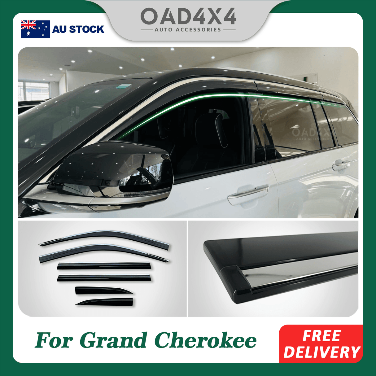 Stainless Edge Weather Shields for Jeep Grand Cherokee WL Series 5 Seater 2022-Onwards 6PCS