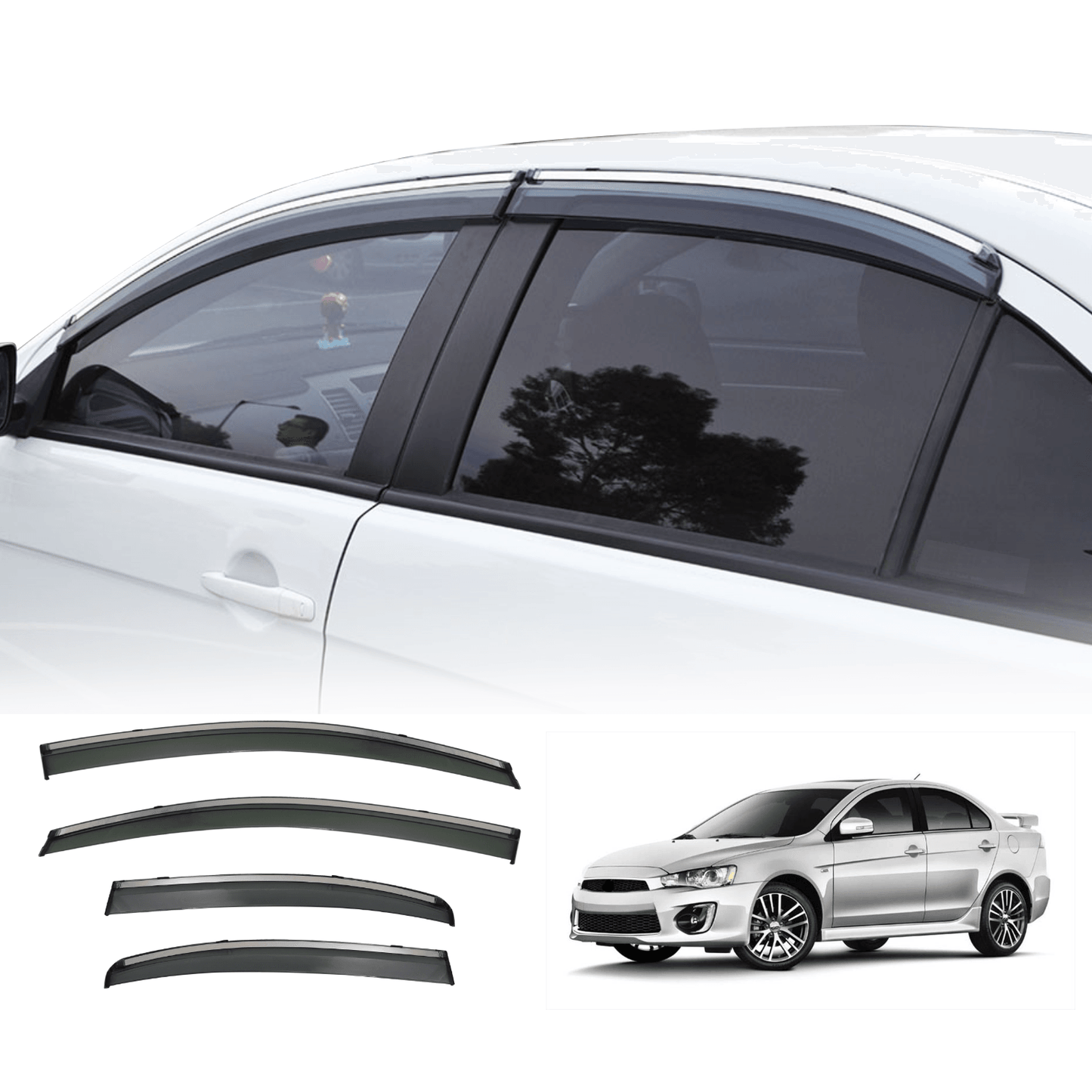 Chrome Edge Weather Shields for Mitsubishi Lancer 2007-Onwards