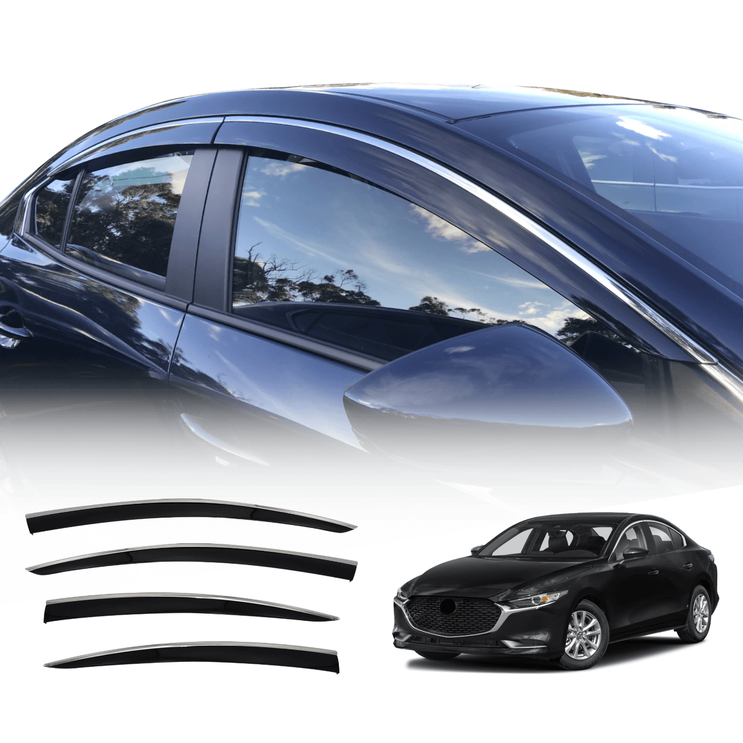 Stainless Edge Weather Shields for Mazda 3 BP Sedan 2019-Onwards