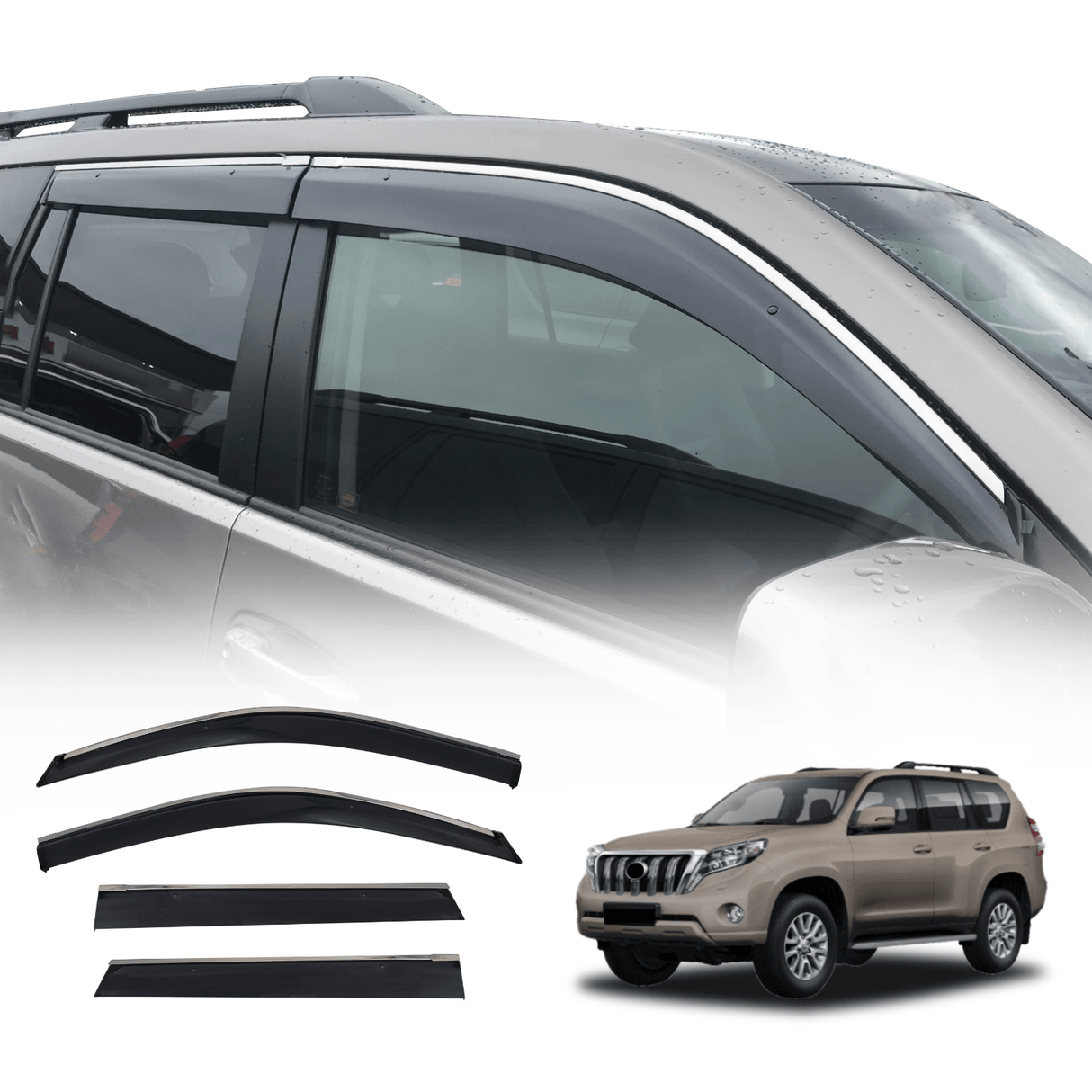 Stainless Edge Weather Shields For Toyota Land Cruiser Prado 150 2009-Onwards