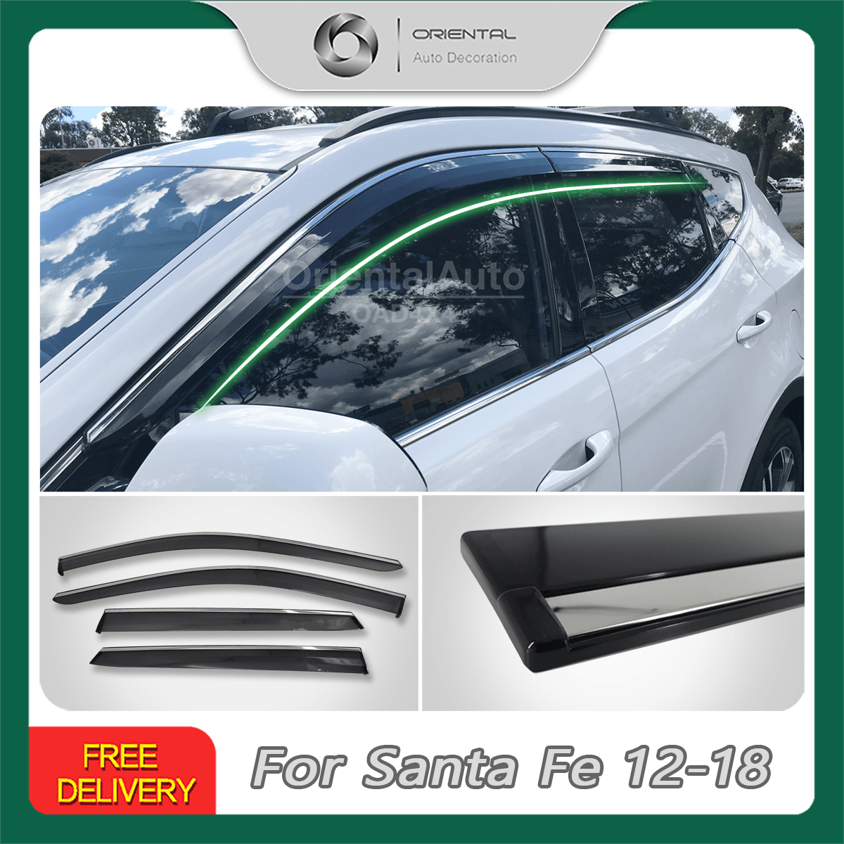 Stainless Edge Weather Shields for Hyundai Santa Fe DM Series 2012-2018