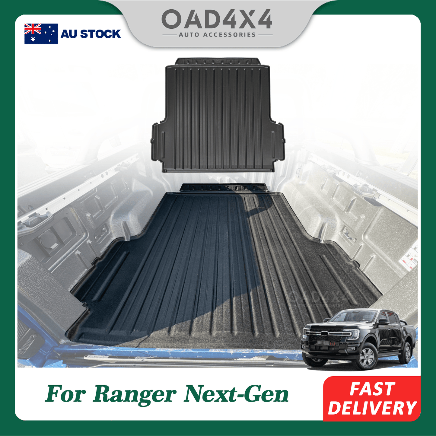 Ute Mat for Ford Ranger Dual Cab 2022-Onwards Fitted with Factory Plastic