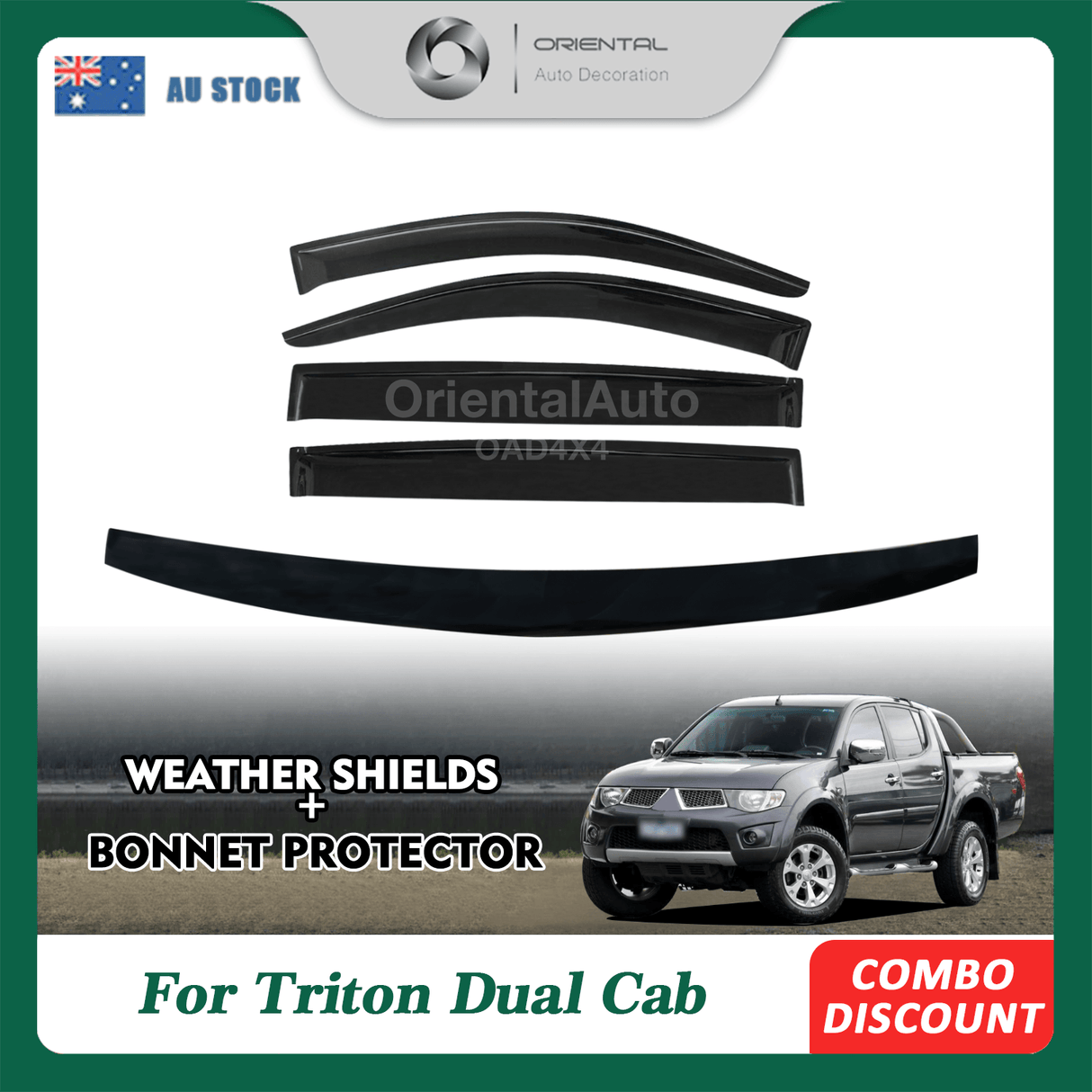 Bonnet Protector & Injection Weather Shield for Mitsubishi Triton ML MN Dual Cab 2006-2015