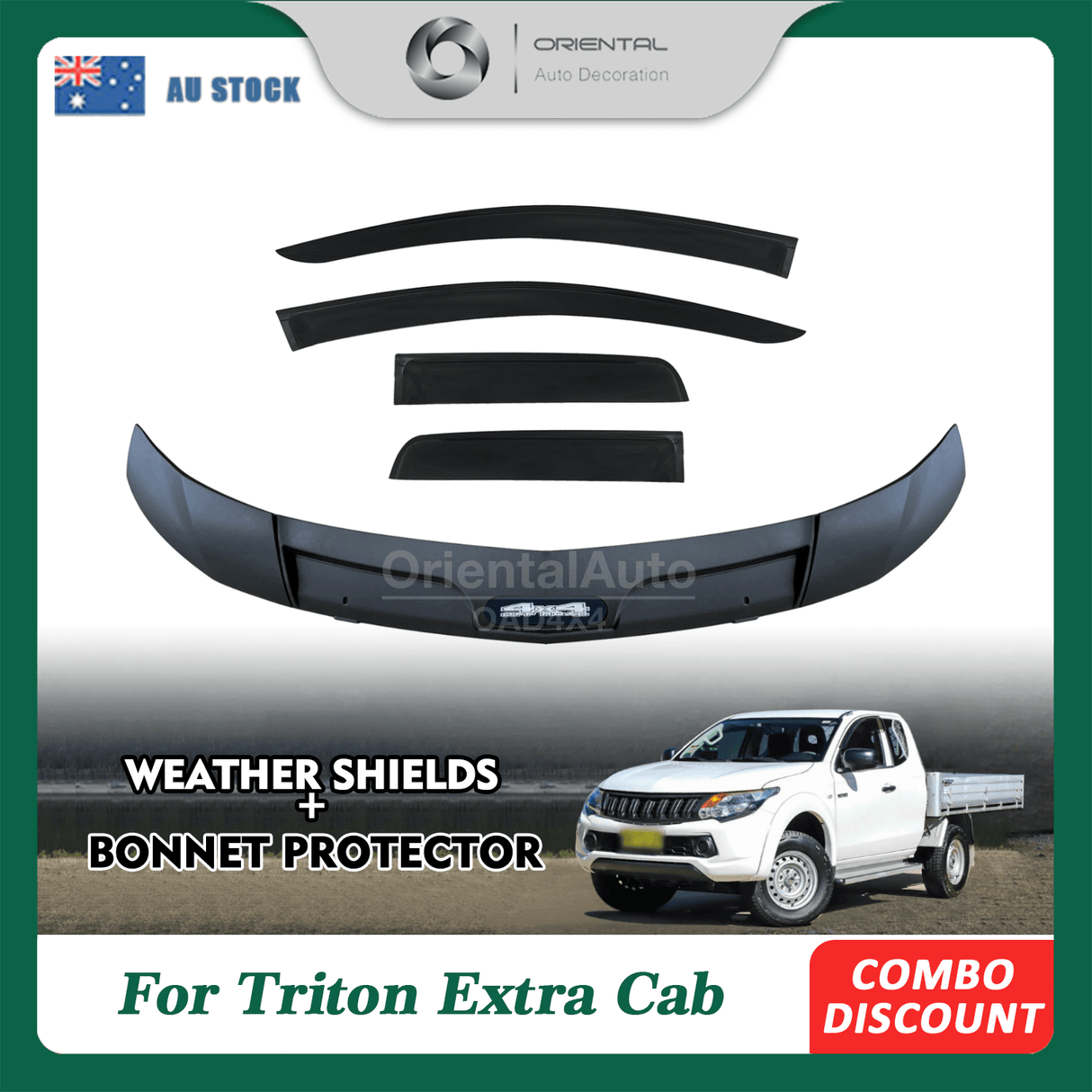 Bonnet Protector & Injection Weather Shield for Mitsubishi Triton MQ Extra Cab 2015-2018