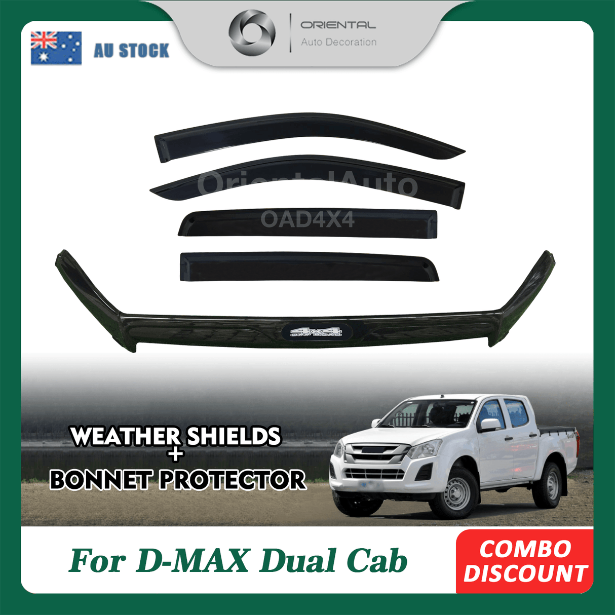 Bonnet Protector & Injection Weather Shields for ISUZU DMAX D-MAX Dual Cab 2012-2016