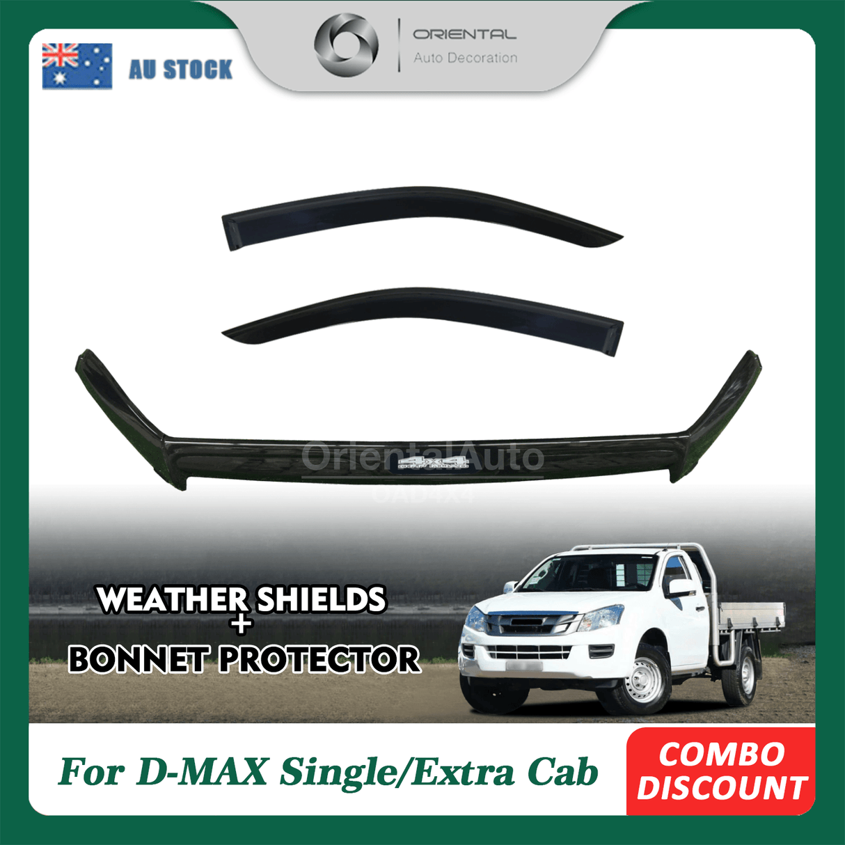 Bonnet Protector & Injection Weather Shields for ISUZU DMAX D-MAX Single / Extra Cab 2012-2016