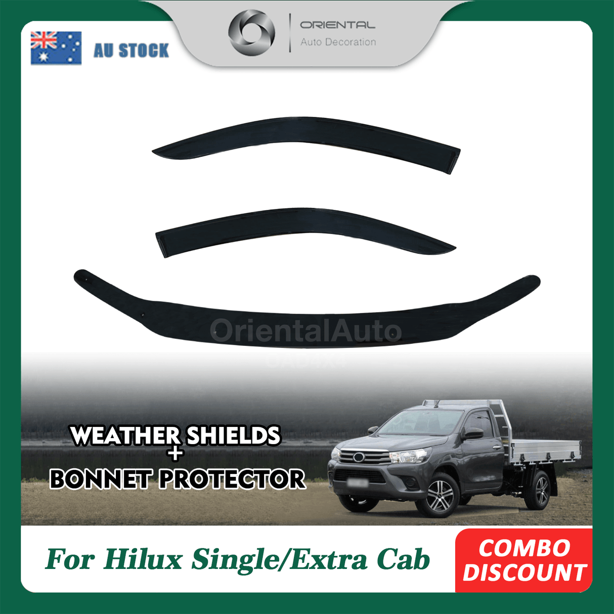 Bonnet Protector & Injection Weather Shield for Toyota Hilux Single / Extra Cab 2015-2020 2PCS