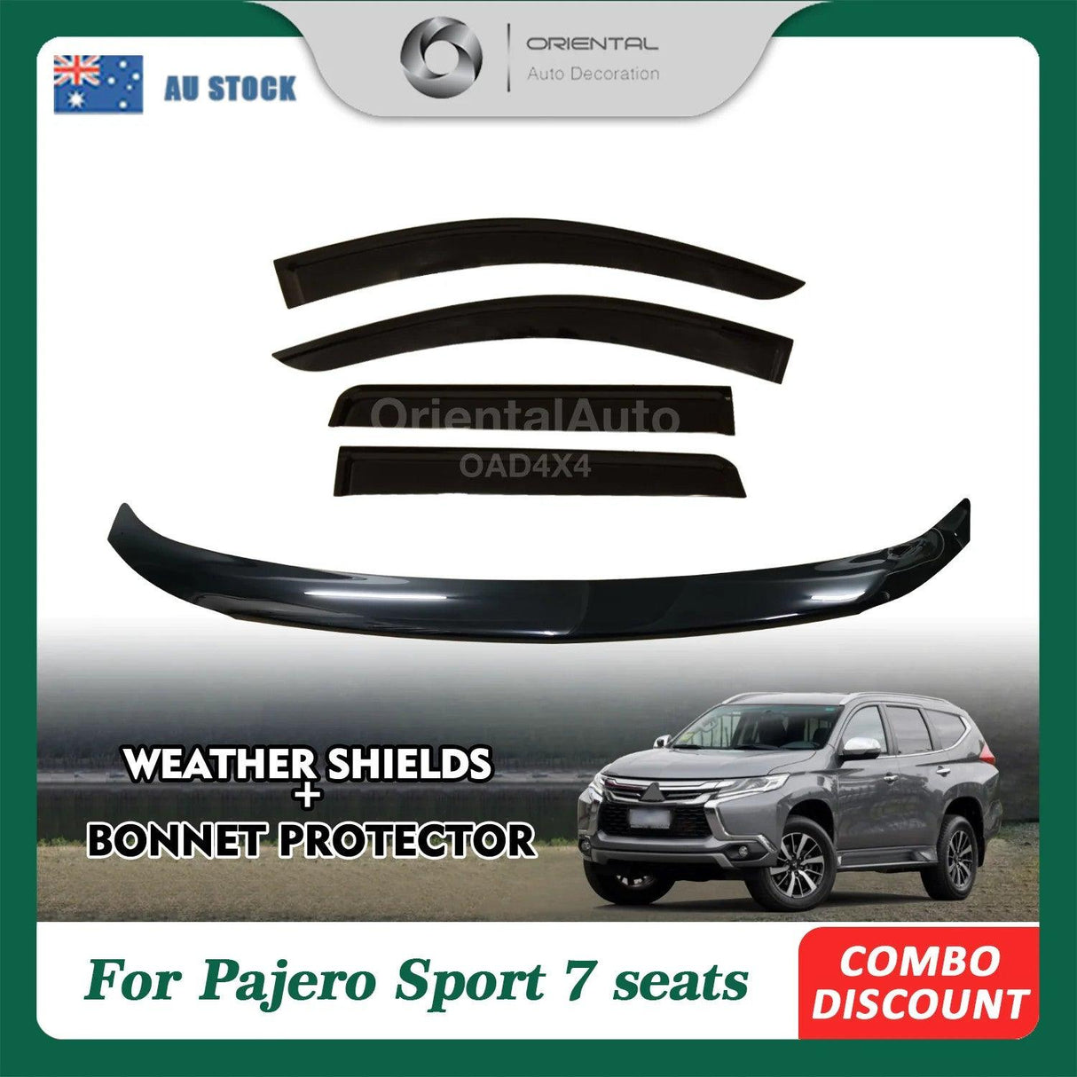 Bonnet Protector & Injection Weather Shield for Mitsubishi Pajero Sport QE Series 2015-2019