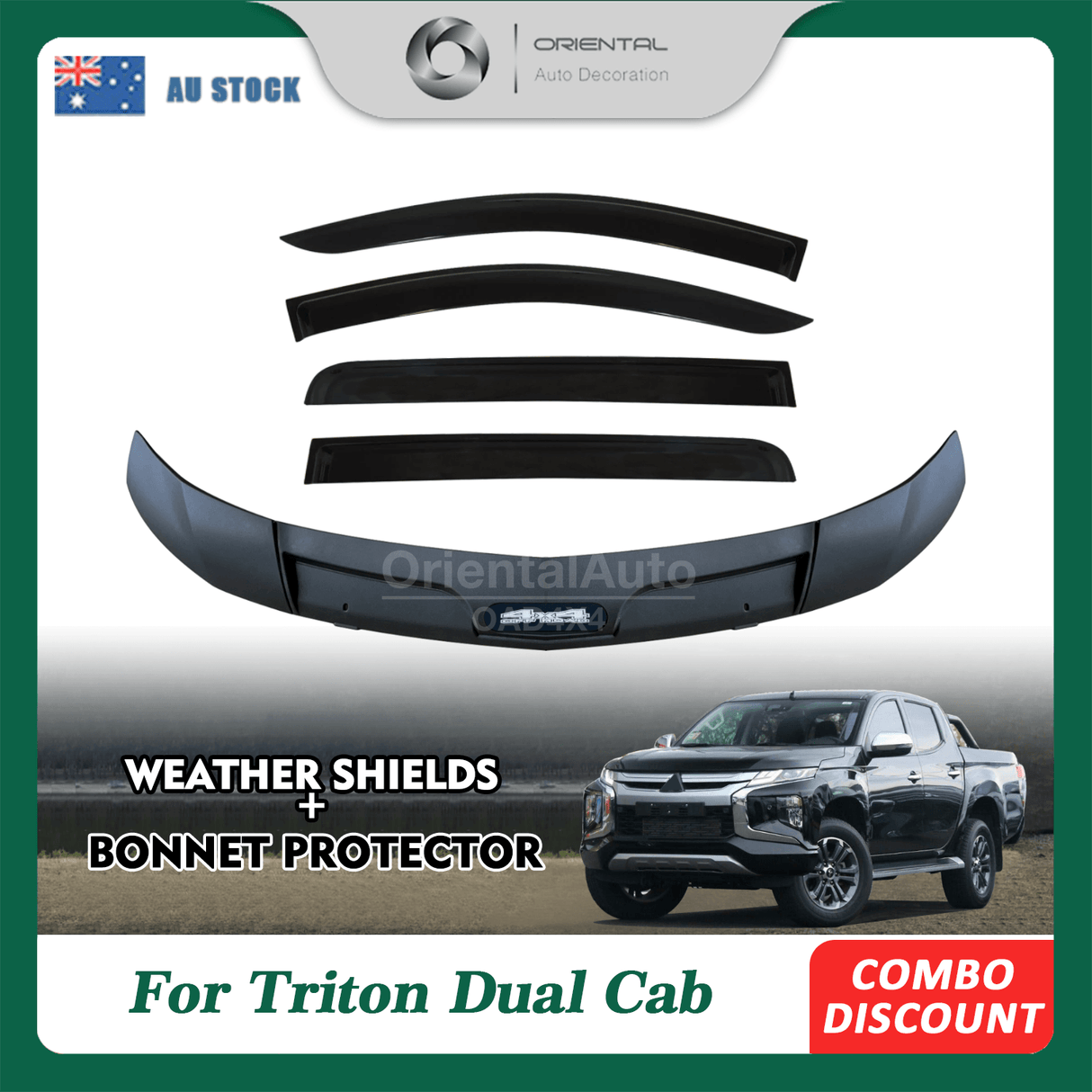 Bonnet Protector & Weather Shields for Mitsubishi Triton MQ Dual Cab 2015-2018