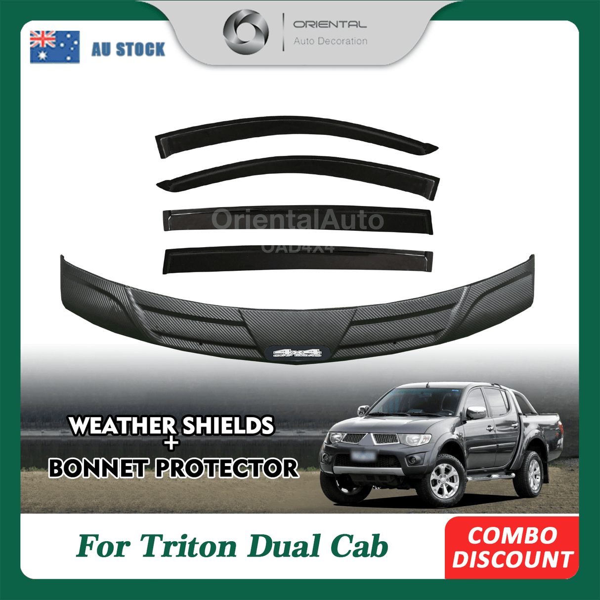 Bonnet Protector & Injection Weather Shield for Mitsubishi Triton Dual Cab 2006-2015