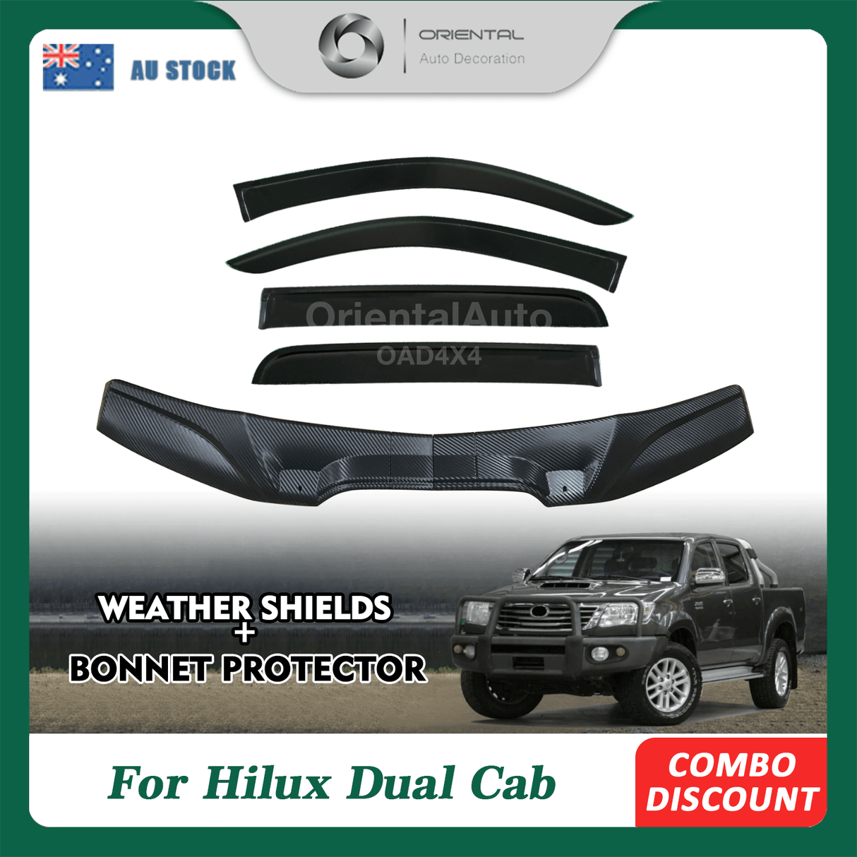 Bonnet Protector & Injection Weather Shield for Toyota Hilux Dual Cab 2011-2015