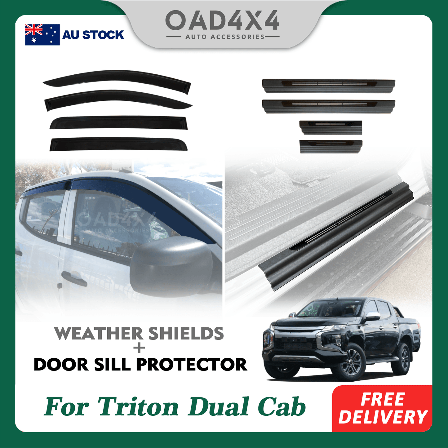 Injection Weather Shields & Door Sill Protector for Mitsubishi Triton MQ MR Dual Cab 2015-2024