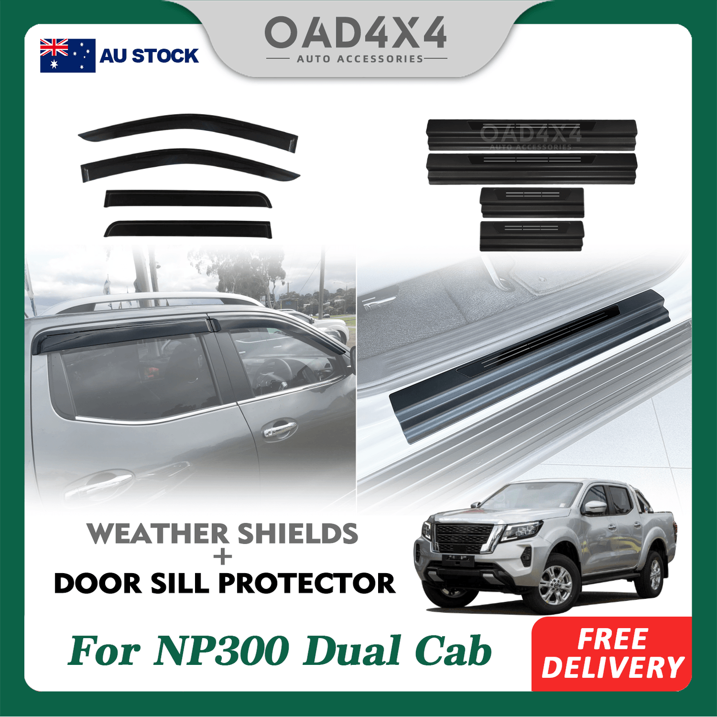 Injection Weather Shields & Door Sills Protector for Nissan Navara NP300 D23 Dual Cab