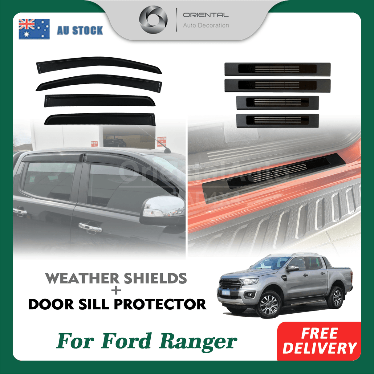 Weather Shields & Door Sill Protector For Ford Ranger Dual Cab 2011-2022