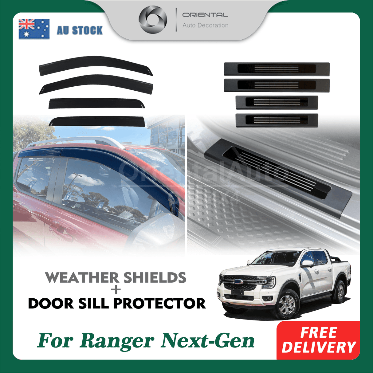 Weather Shields & Door Sill Protector For Ford Ranger Dual Cab Next-Gen 2022-Onwards