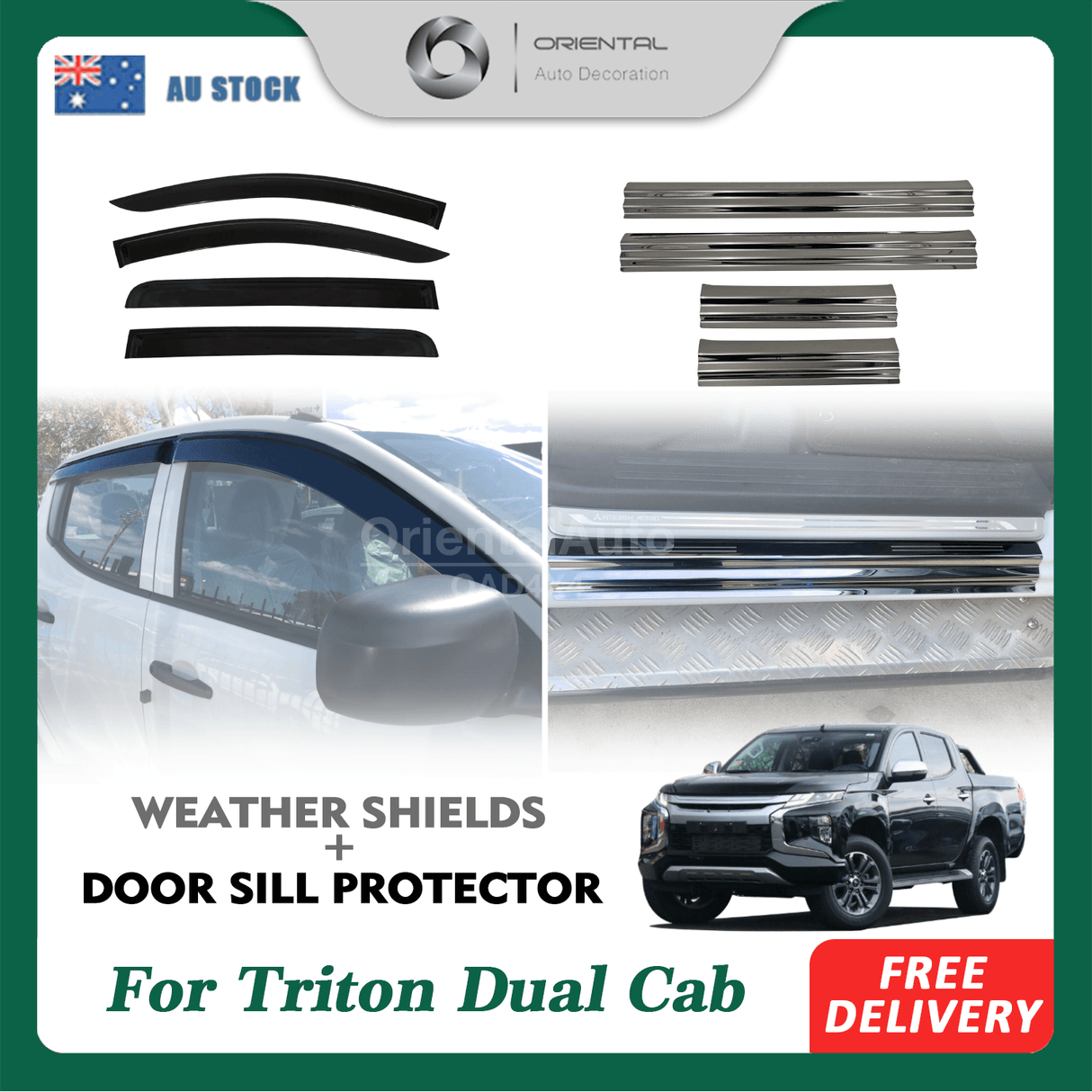 Weather Shields & Door Sill Protector For Mitsubishi Triton MQ MR Dual Cab 2015-2024