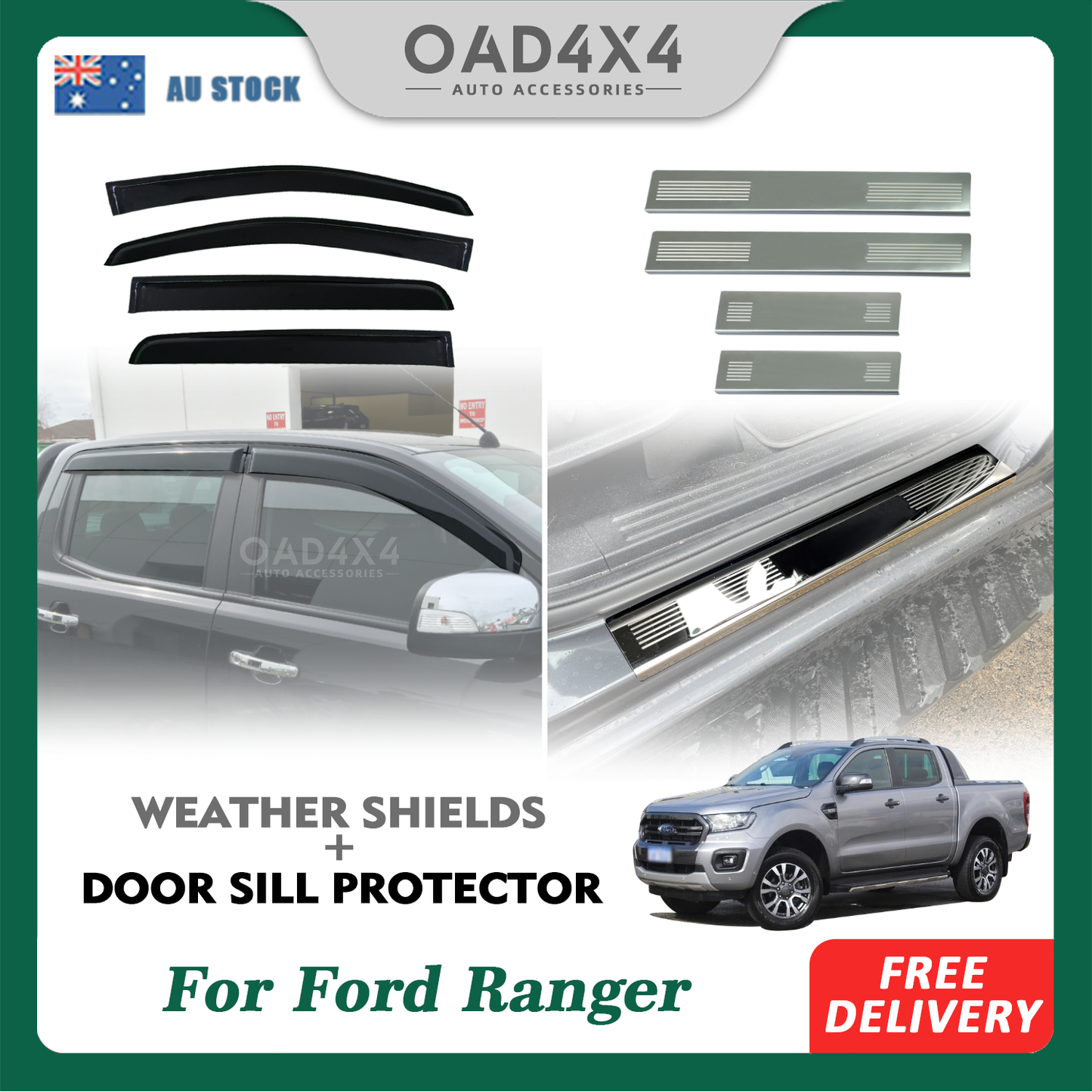 Pre-order Injection Weather Shields & Door Sill Protector For Ford Ranger Dual Cab 2011-2022