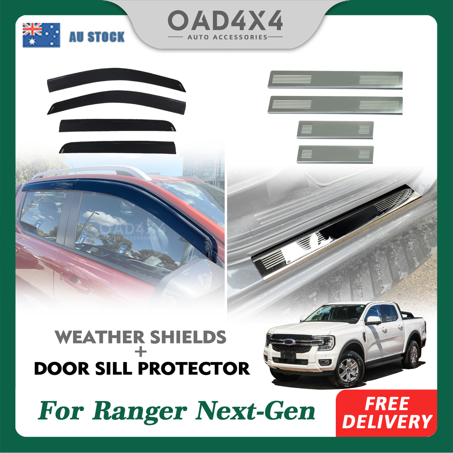 Injection Weather Shields & Door Sill Protector For Ford Ranger Dual Cab Next-Gen 2022-Onwards