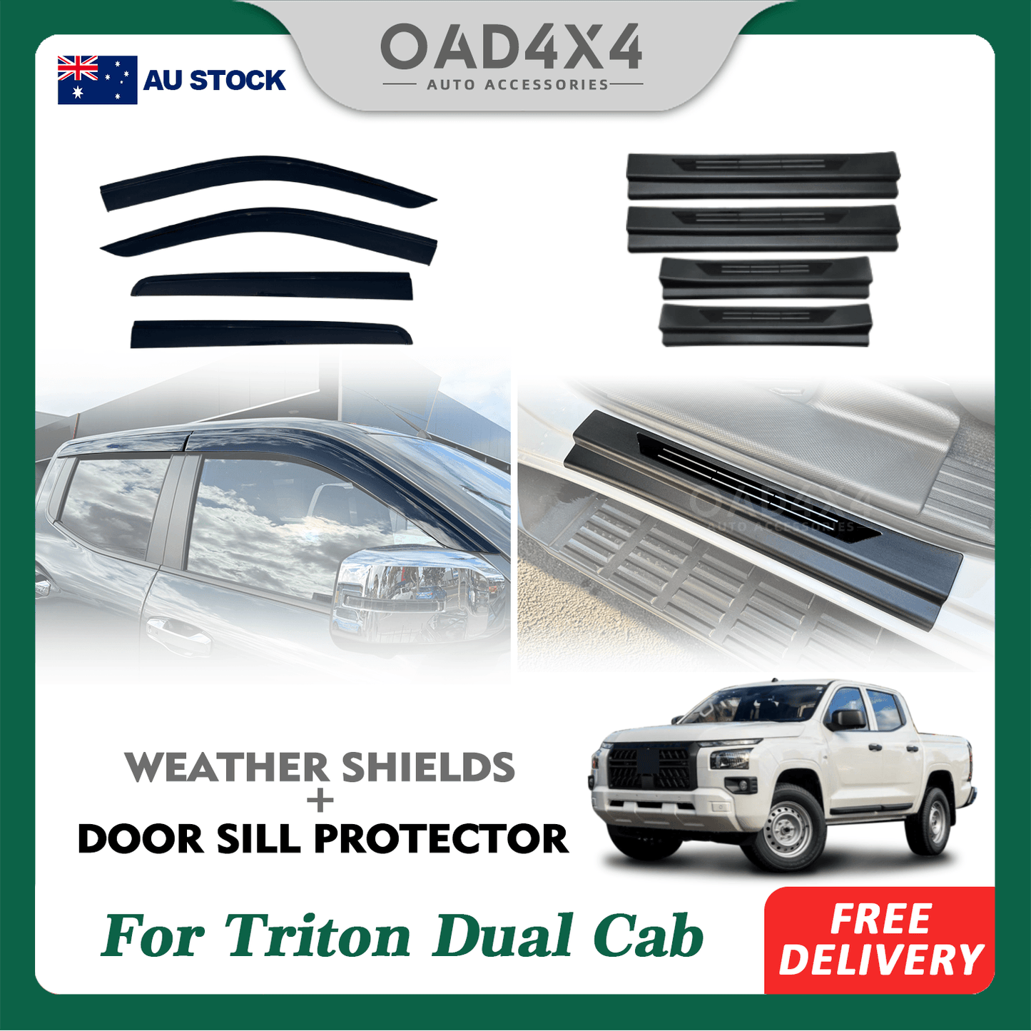 Injection Weather Shields & Door Sill Protector for Mitsubishi Triton MV All-New Dual Cab 2024-Onwards