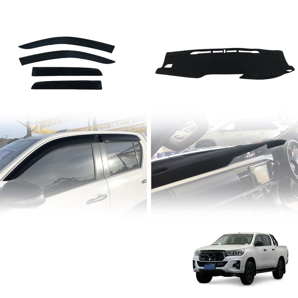 Injection Weather Shields & 3D Dash Mat Dashboard Cover for Toyota Hilux Revo 2015-Onwards Weathershields Window Visors