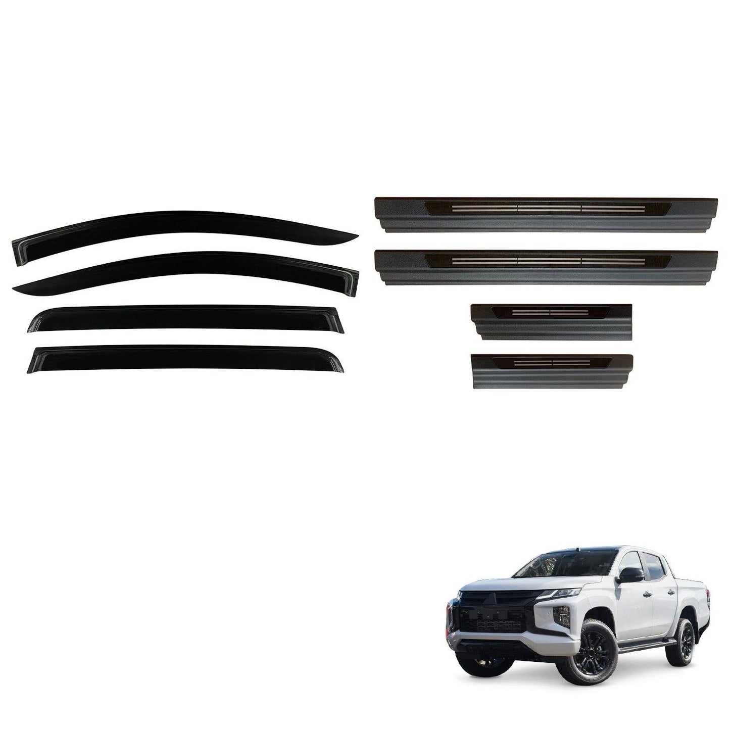 Injection Weather Shields & Door Sill Protector for Mitsubishi Triton MQ MR Dual Cab 2015-2024