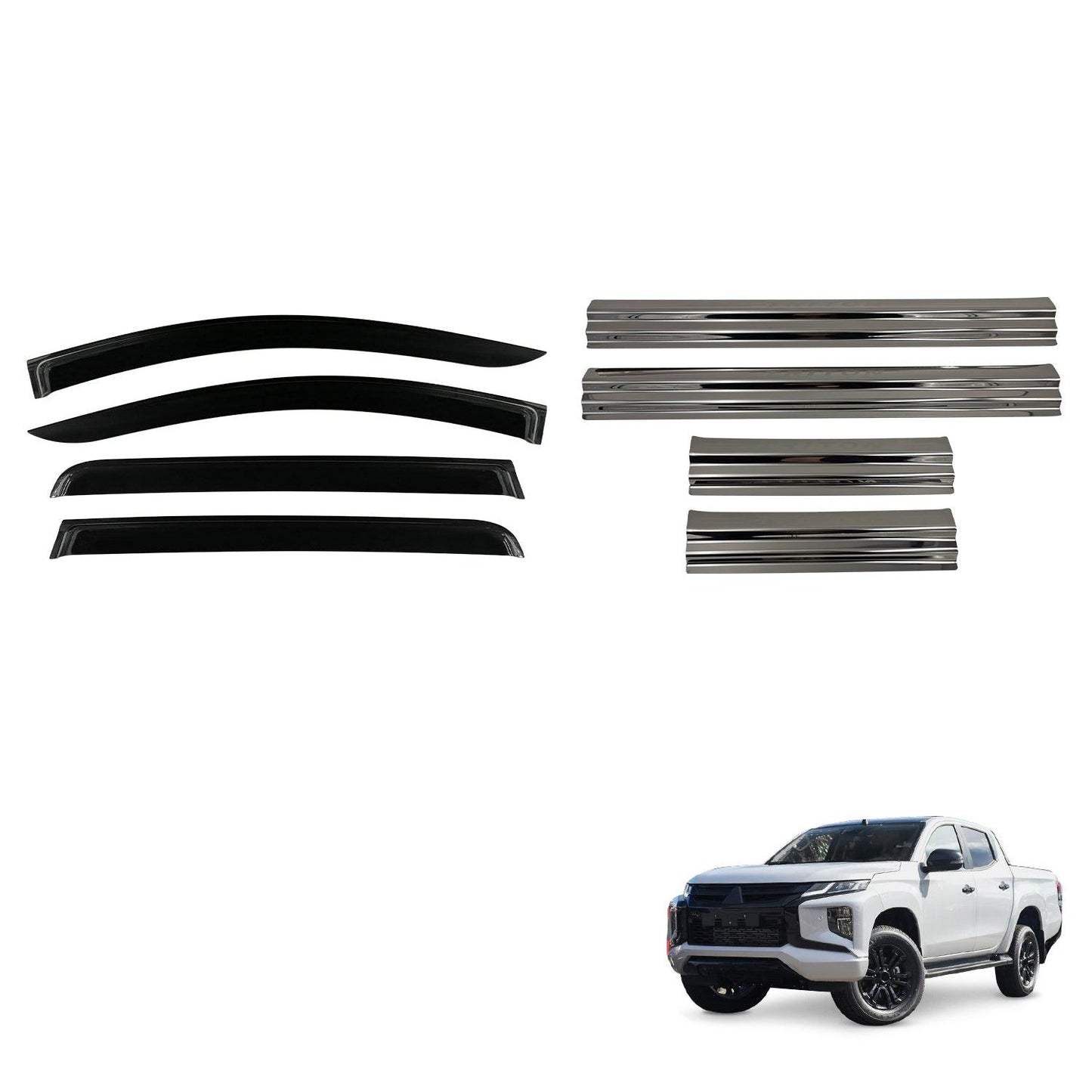 Injection Weather Shields & Door Sill Protector for Mitsubishi Triton MQ MR Dual Cab 2015-2024