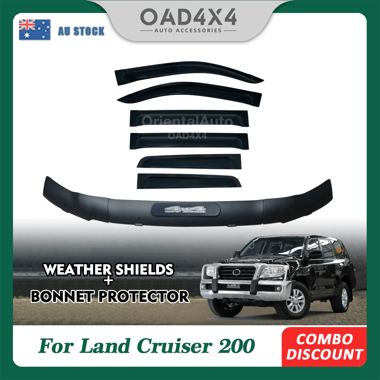 Bonnet Protector & Widened Luxury Weather Shields For Toyota Landcruiser 200 Series 2007-2015 6PCS