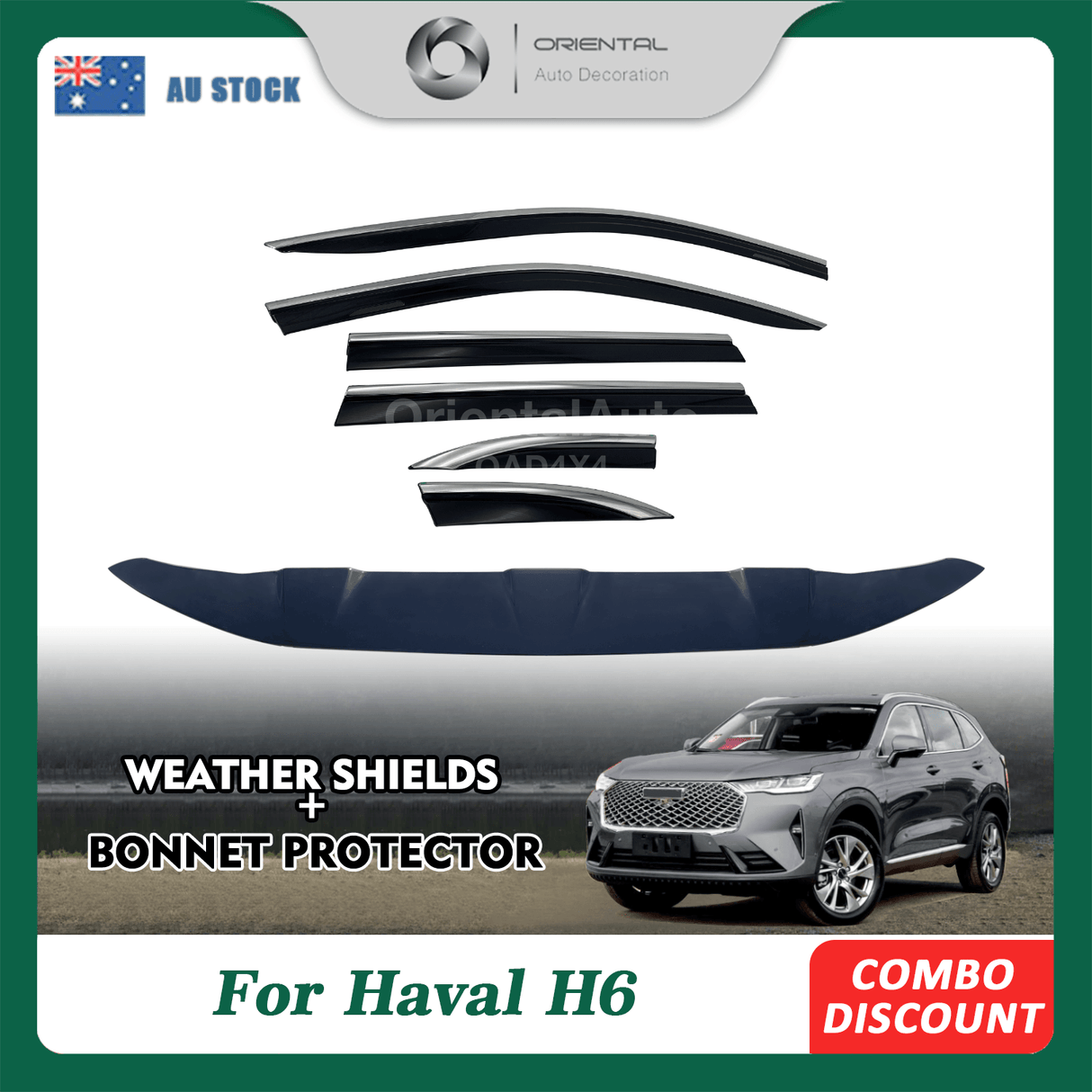 Bonnet Protector & Stainless Edge Weather Shields for Haval B01 Series H6 2021-Onwards