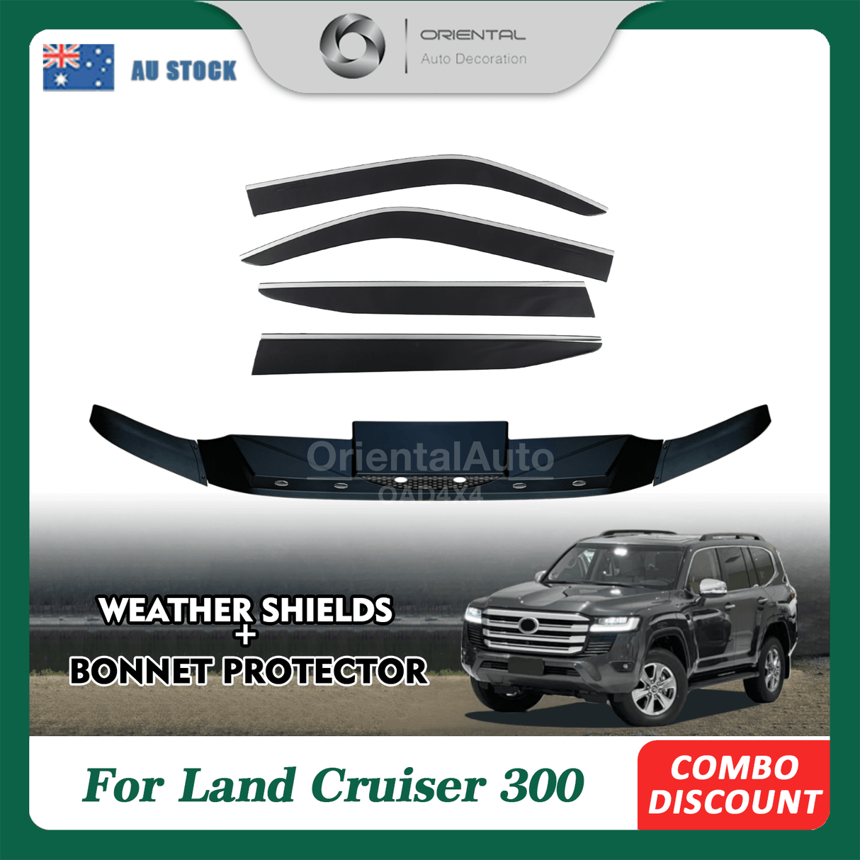 Bonnet Protector & Stainless Edge Weather Shields for Toyota Landcruiser 300 2021-Onwards