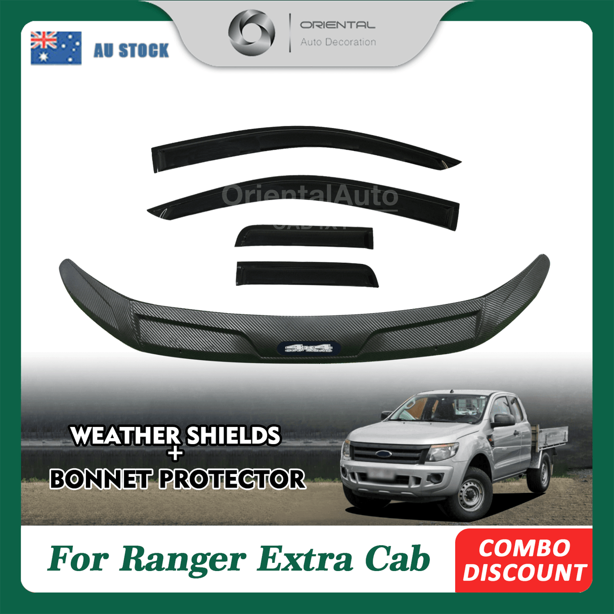 Bonnet Protector & Weather Shield for Ford Ranger Extra Cab 2012-2015