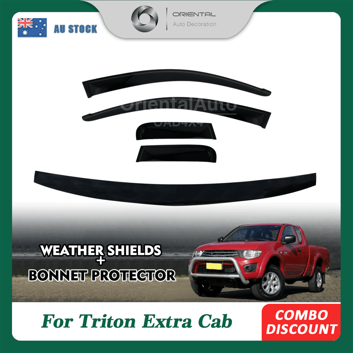 Bonnet Protector & Weather Shields for Mitsubishi Triton ML MN Extra Cab 2006-2015 4PCS