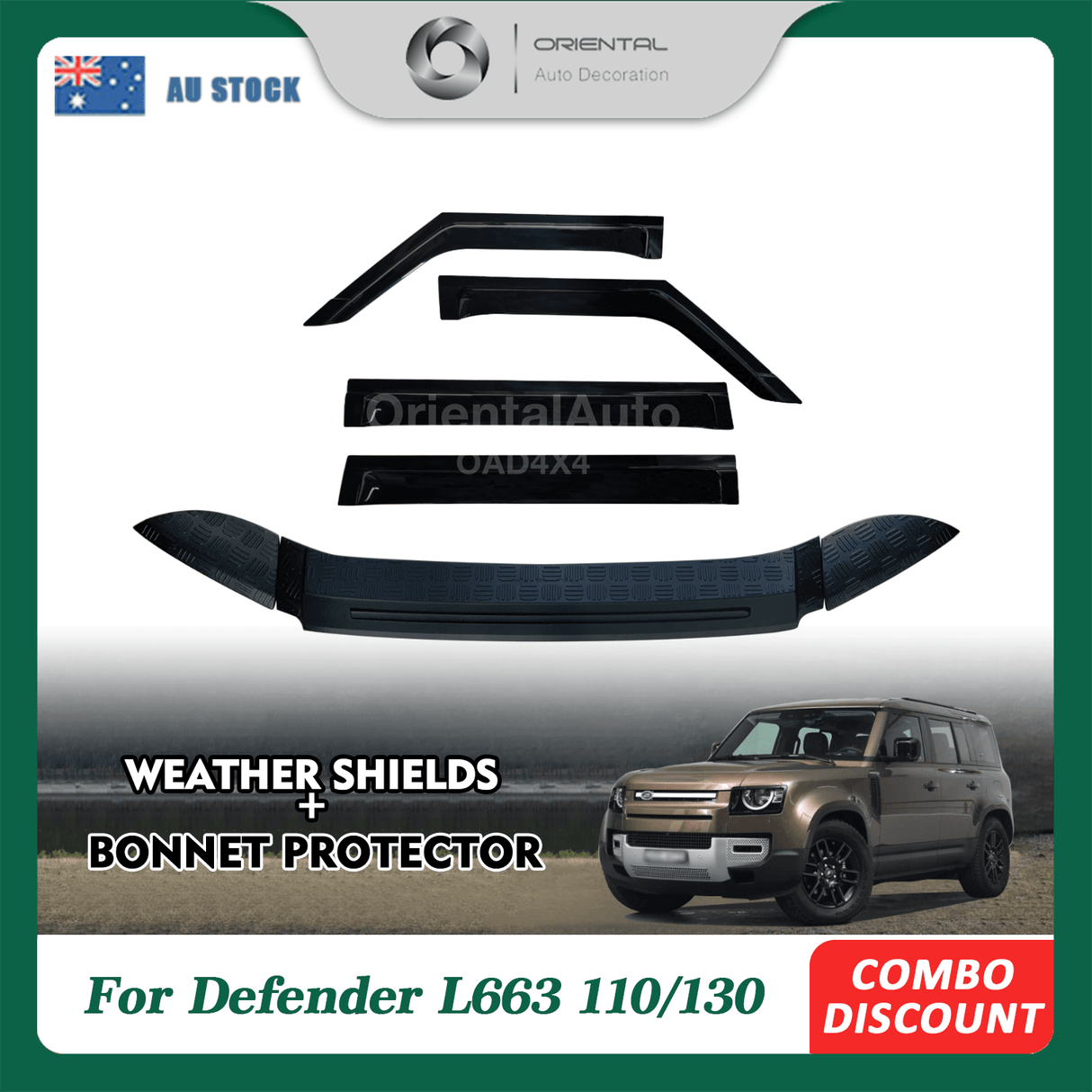 Bonnet Protector & Widened Luxury Weather Shields for Land Rover Defender L663 110 / 130 2020-Onwards