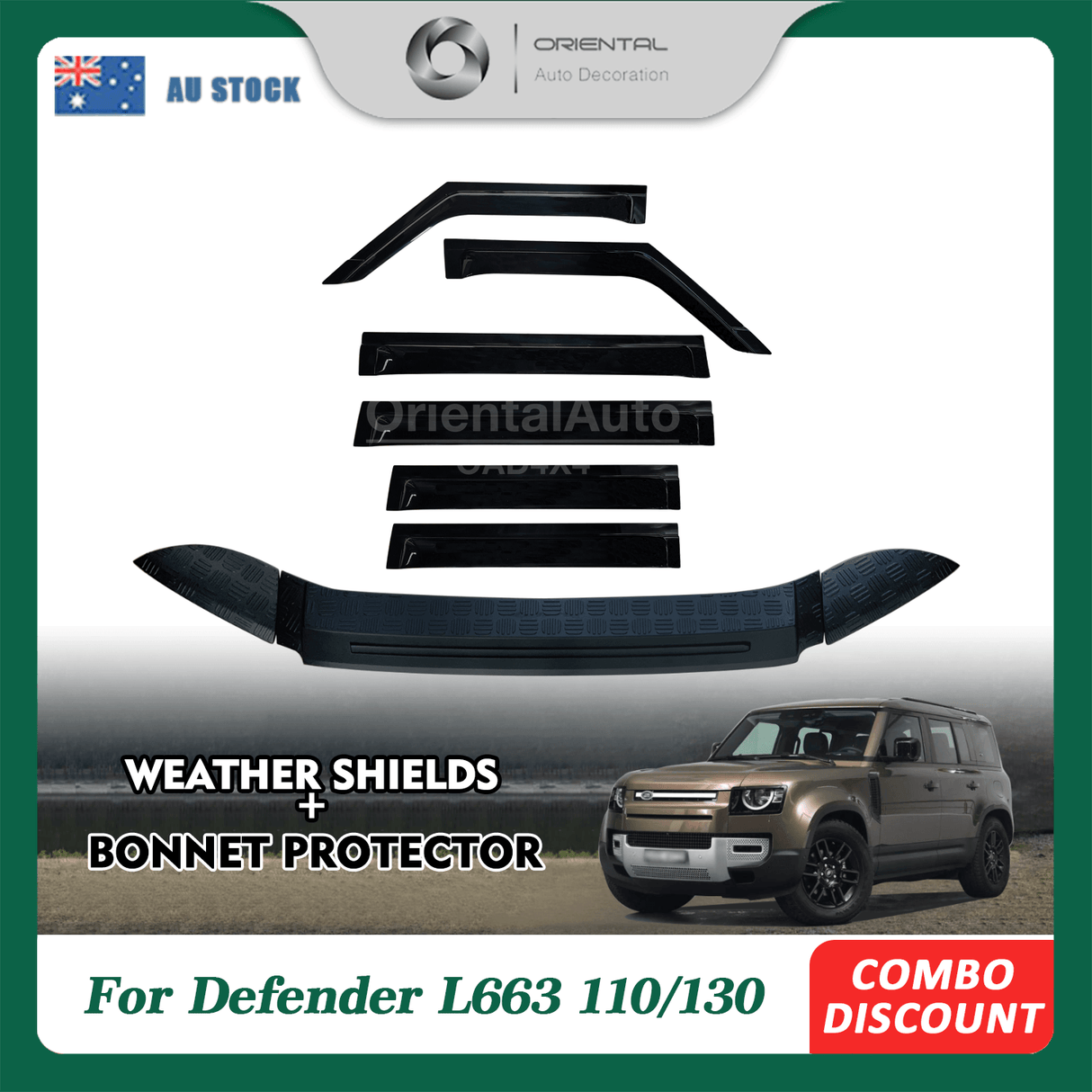 Bonnet Protector & Widened Luxury Weather Shields for Land Rover Defender L663 110 2020-Onwards