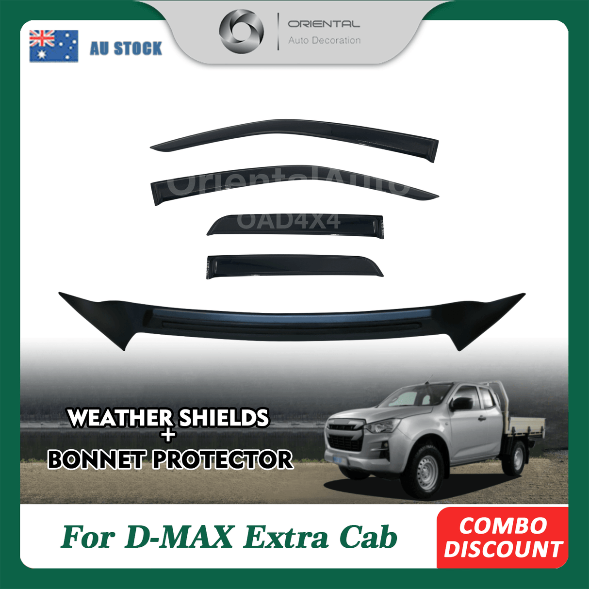 Bonnet Protector & Luxury Weather Shields for ISUZU DMAX D-MAX Extra Cab 2020-Onwards