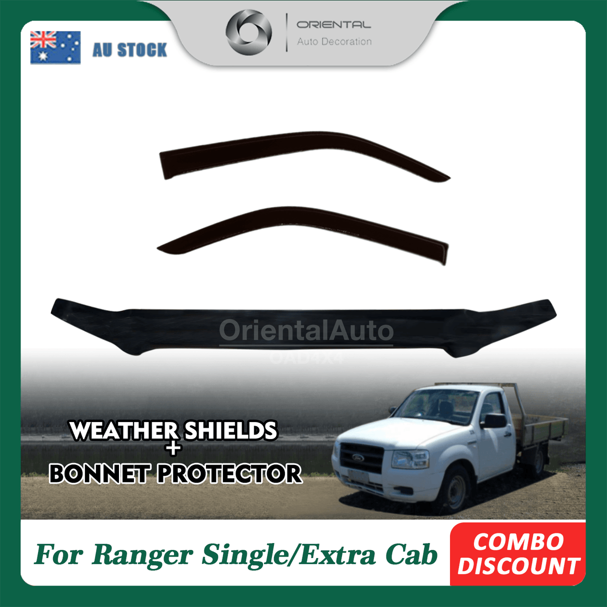 Bonnet Protector & Weather Shields for Ford Ranger Single / Extra Cab 2007-2009