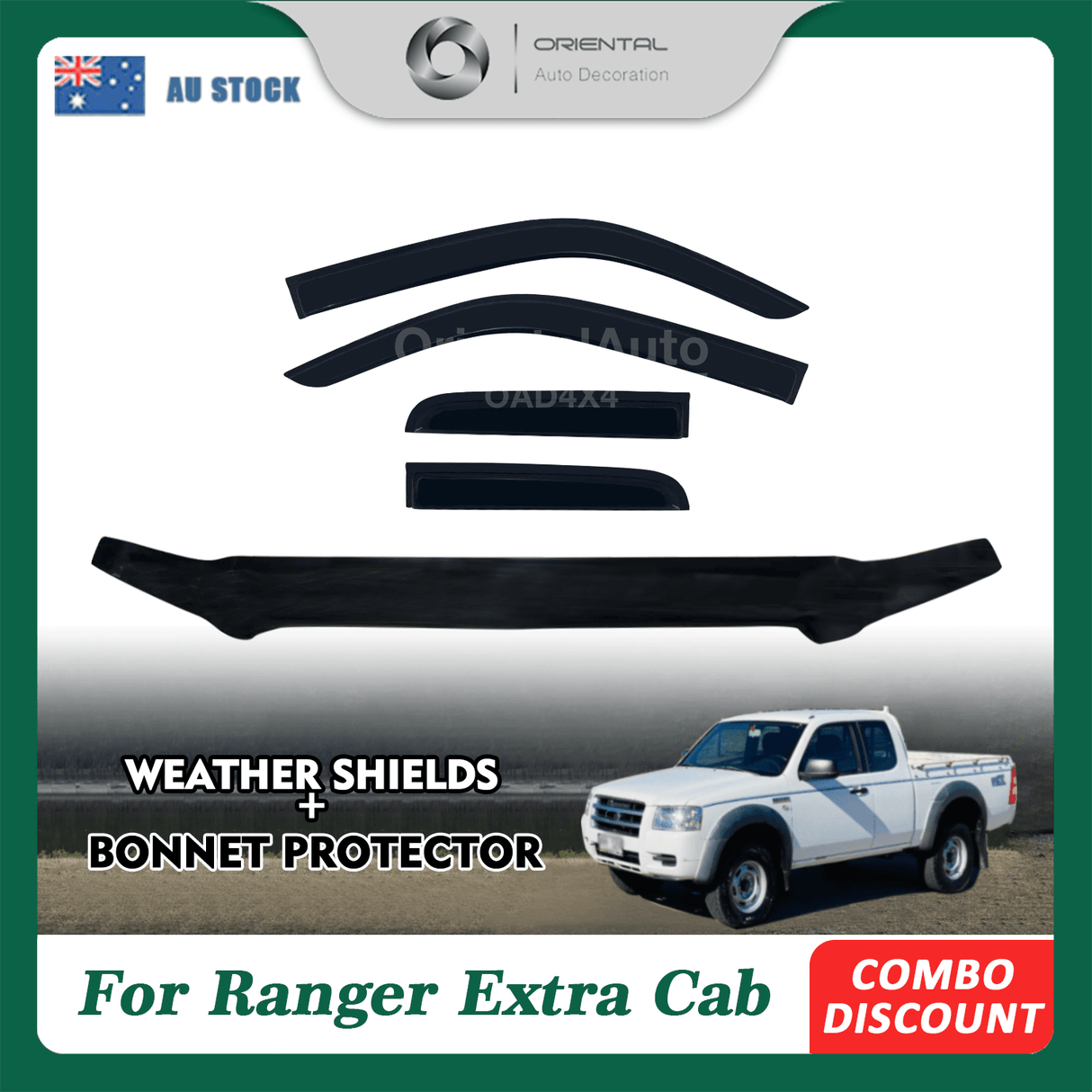 Bonnet Protector & Weather Shields for Ford Ranger PJ Series Extra Cab 2007-2009