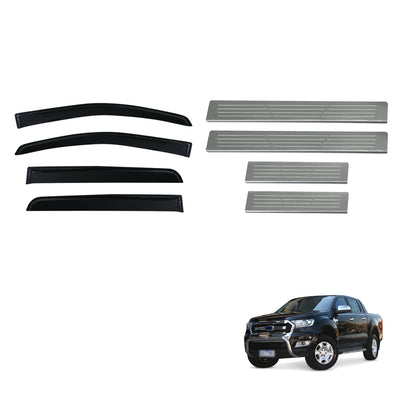 Injection Weather Shields & Stainless Steel Door Sills For Ford Ranger Dual Cab 2011-2022 Window Visors Weathershields Scuff Plates