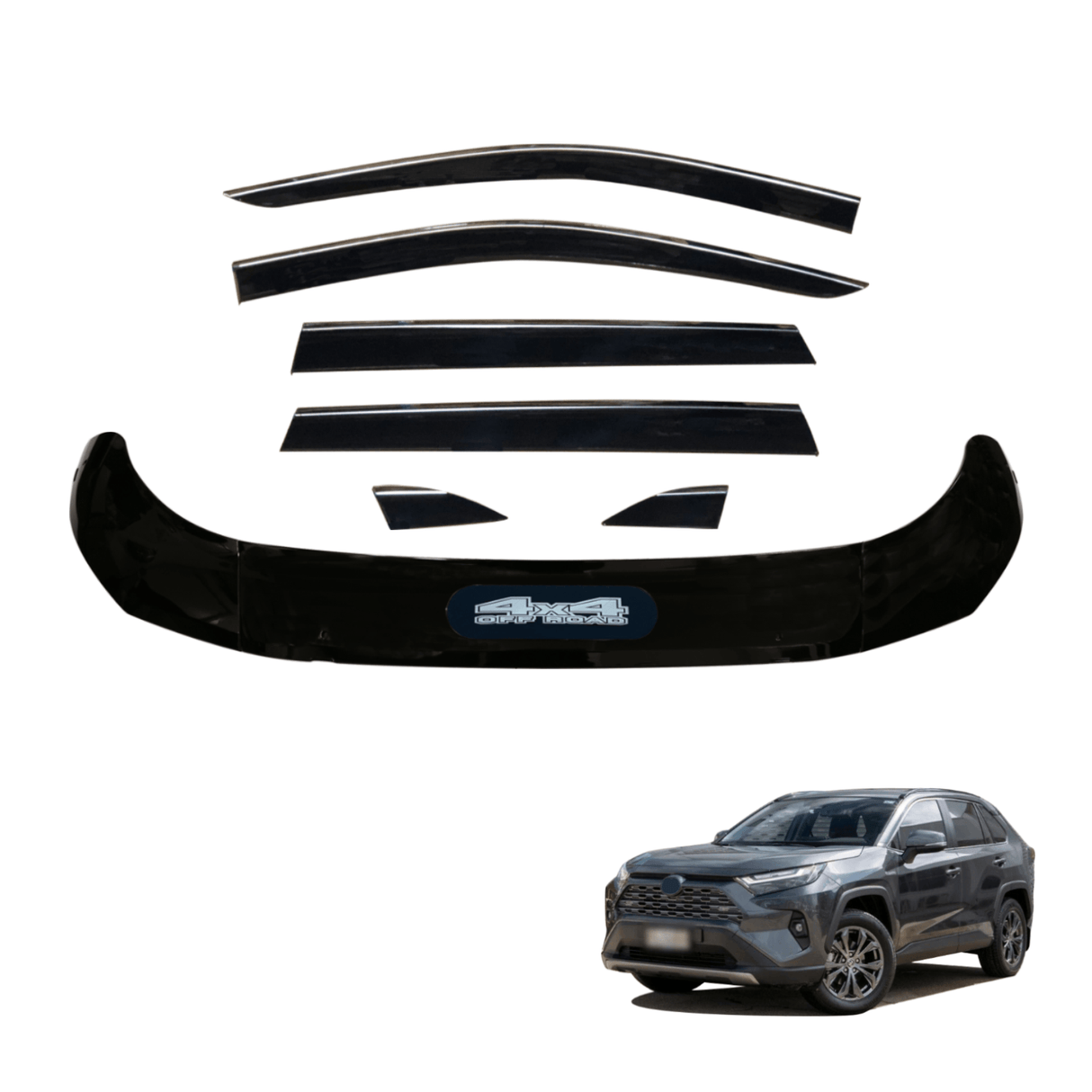 Bonnet Protector & Stainless Edge Weather Shields for Toyota RAV4 2019-Onwards 6PCS