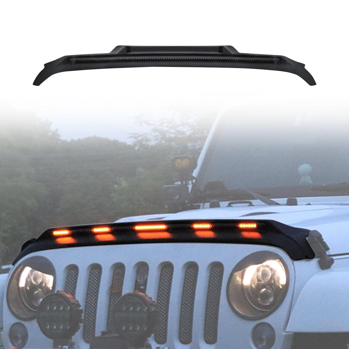 Bonnet Protector with LED Lights for Jeep Wrangler JK 4D 2007-2018