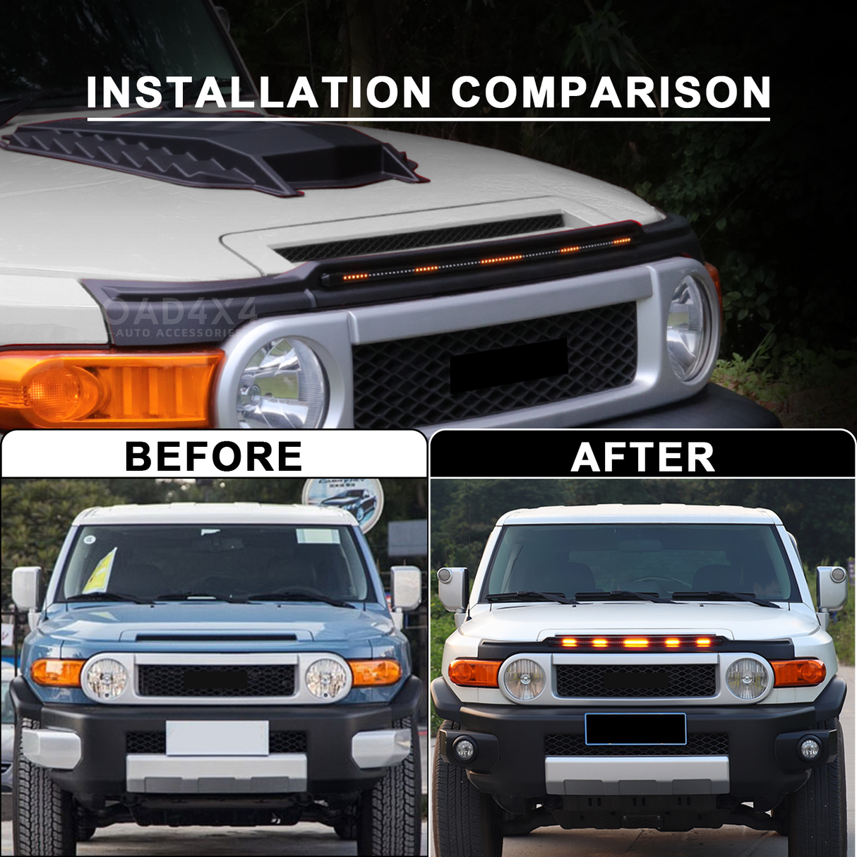 Bonnet Protector with LED Lights for Toyota FJ Cruiser 2011-2019