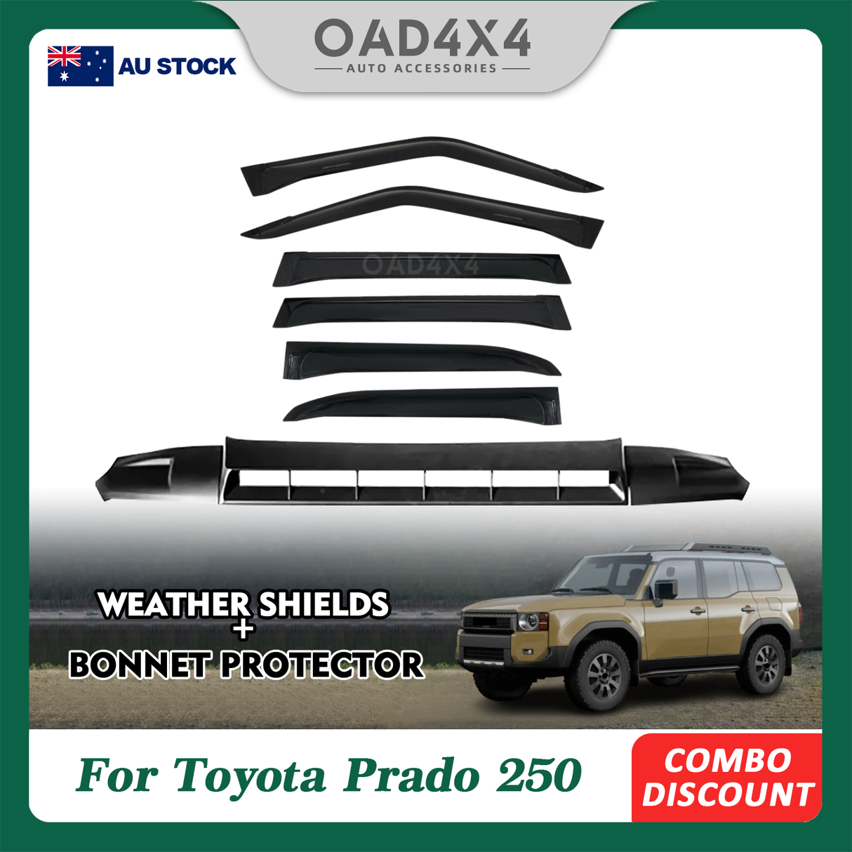 Bonnet Protector & Widened Luxury Weather Shields for Toyota Land Cruiser Prado 250 LC250 2024-Onwards 6PCS