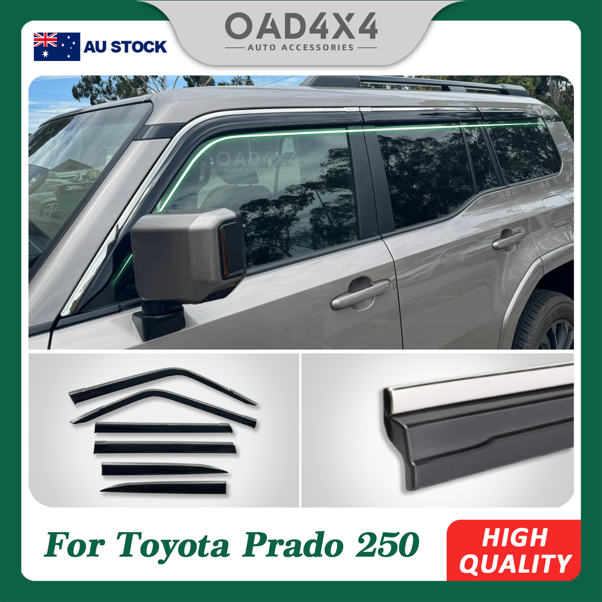 Stainless Edge Weather Shields for Toyota LandCruiser Prado 250 LC250 2024-Onwards 6PCS